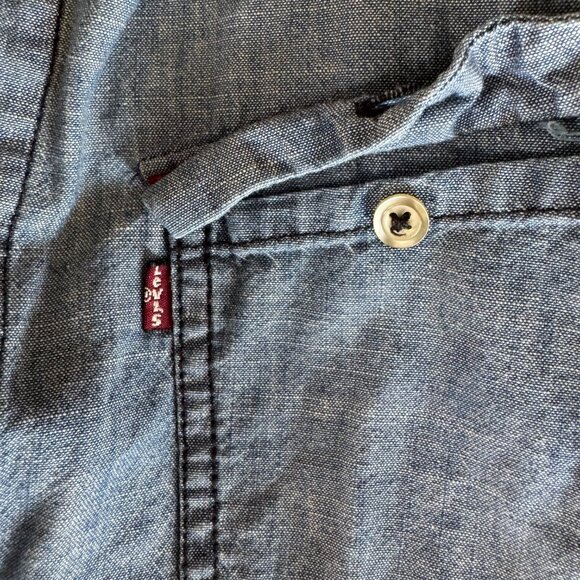 Classic Levis Button Up Shirt Dress Size Medium Chambray Denim Western - Picture 7 of 13